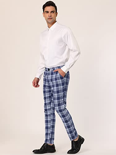Lars Amadeus Men's Plaid Dress Pants Casual Slim Fit Checkered Business Trousers 30 Navy Blue #TOP3