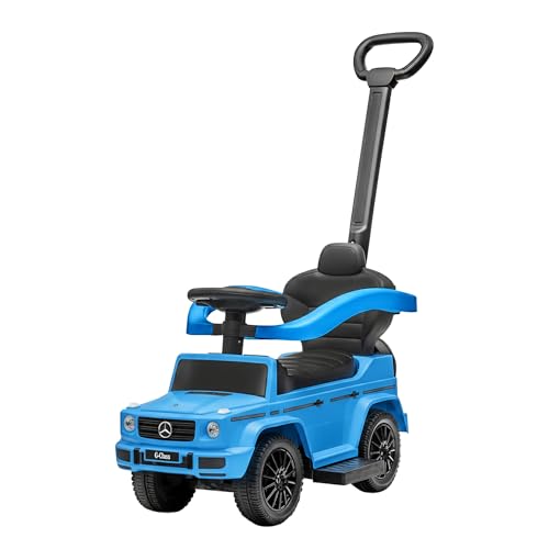 Image of Best Ride On Cars Kids Outdoor Stroller Mercedes G-Wagon 3-in-1 Push Car with Detachable Handle, Safety Rails, and Working Horn, Blue