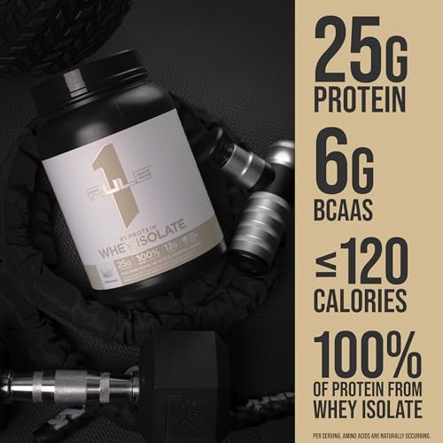 Image of Rule1 Rule 1 Naturally Flavored R1 Protein Whey Isolate - Clean Formula with 25g Protein 6g BCAA Exclusively Isolated Hydrolyzed Sources for Workout Recovery (1.7 Pounds, Dark Chocolate).
