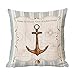 DKISEE Taie d'oreiller en coton et lin - Thème nautique - Ancre et boussole - Gouvernail - Carré - Housse de coussin décorative pour canapé, voiture, lit - 40,6 x 40,6 cm