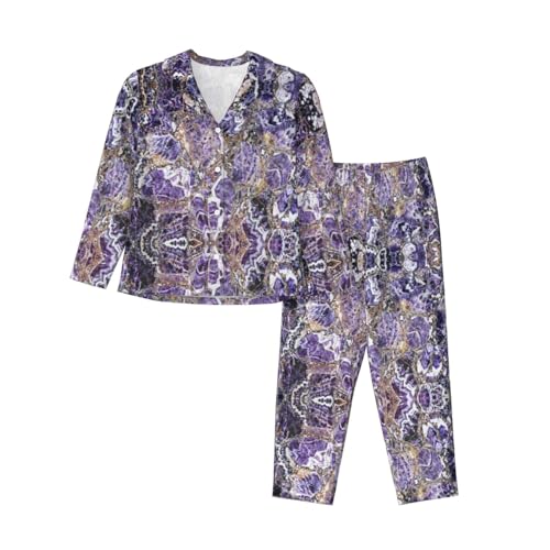 Pyjama à manches longues femme vêtement de nuit confortable ensemble boutonné violet XXL