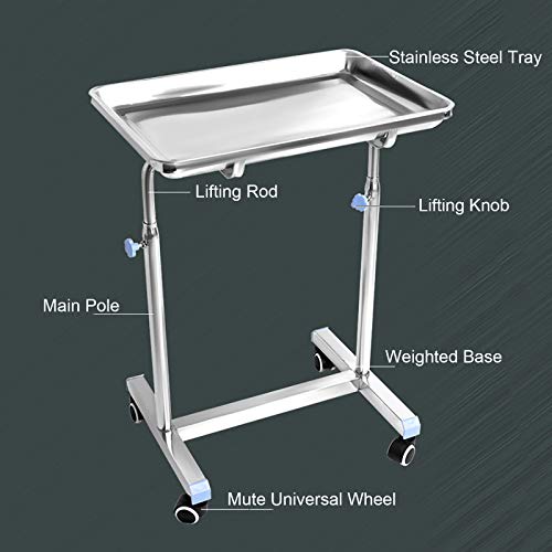 Soporte de bandeja móvil ajustable, carrito de acero inoxidable para equipos médicos, tatuajes y salones de belleza
