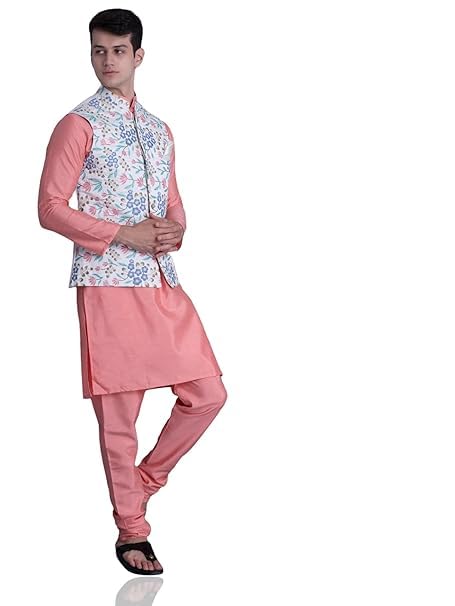 Image of Uri and MacKenzie Men's Silk Blend Kurta Pyjama with Stylish Embroidered Ethnic Jacket