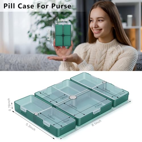 Image of FYY Travel Pill Organizer, 7 Compartments Large Pill Box Case-Deep Green