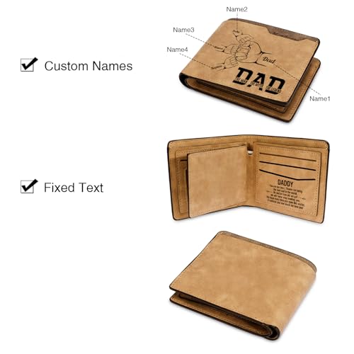 Gifts for Dad from Daughter, Son, Wife Personalized Wallets for Men Dad Husband Custom Men's Wallet Gifts for Fathers Day Christmas (A(2-9 Names))2