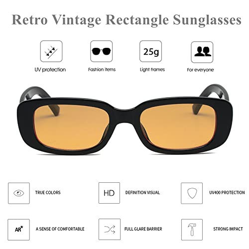 LASPOR Vintage Rectangle Sunglasses for Women Men Fashion Retro Small Square Frame Glasses UV 400 Protection Driving Black2