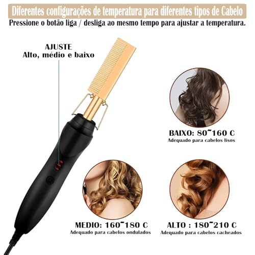 Pente Quente Elétrico Alisador e Modelador de Cabelos Cacheados E Ondulados