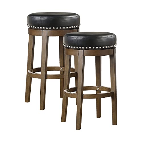 Lexicon Swivel Bar Stools, Faux Leather Round Seat, Set of 2, 30.5"H, Black by Lexicon - Used condition - US$130.06
