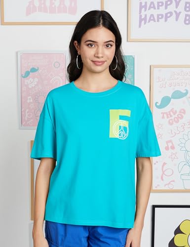 Image of Amazon Brand - Symbol Women Cotton Stretch Oversized Fit Round Neck Half Sleeve T-Shirt (Available in Plus Sizes)
