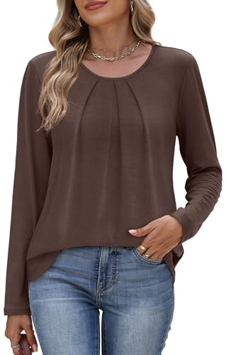 OFEEFAN Long Sleeve Shirts for Women Pleated Crewneck Womens Tops Dressy Casual Business Blouses S-3XL4