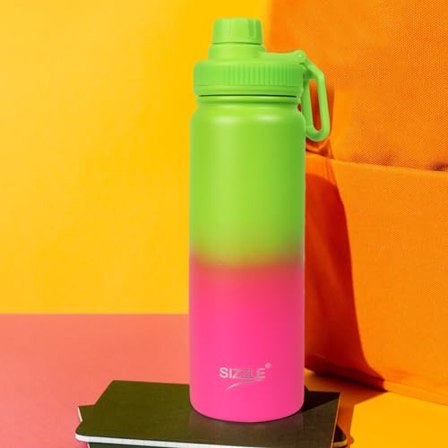 Image of Sizzle Element Stainless Steel Water Bottle 750 ML For Kids & Adults | Lightweight Leakproof Water Bottle with Powder Coating Finish | Dual Green-Pink Colour