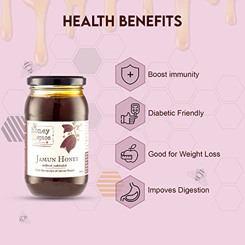 Image of Honey and Spice Pure Raw Jamun Honey (500g) | From the nectars of Jamun Flower With No Added Preservatives | 100% Raw and Pure | Unblended and Unpasteurized | Natural and Original | Unprocessed | No Added Sugar | FDA certified
