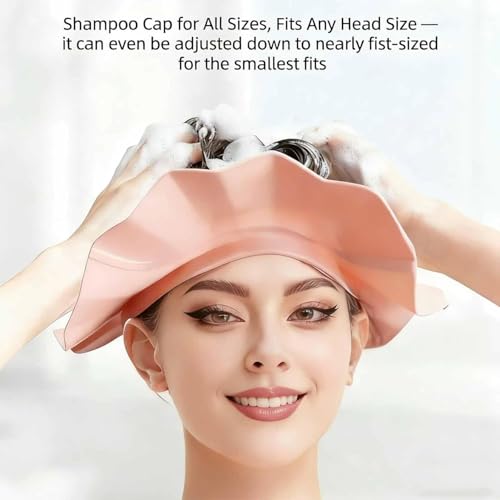 Lagnlnaoy Adjustable Waterproof Shampoo Cap Shield, Soft BPA Free Shower Cap with Eye & Ear Protection for Hair Washing, Stretchable Head Shield for Whole Family