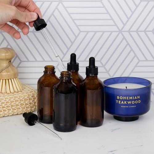 4oz Amber Glass Dropper Bottles (6-Pack), Refillable Glass Bottles for Essential Oils, Cosmetics, and Cooking3