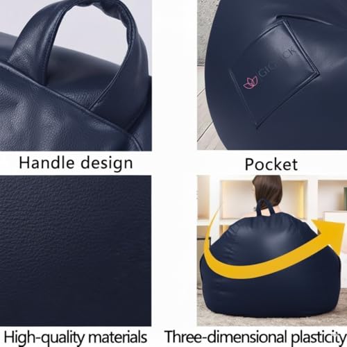 Image of Filled Bean Bag with Footstool N Cushion | Luxury Leatherette Bean Bag Chair for Adults & Kids | Comfortable, Durable, Stylish for Living Room, Bedroom, Gaming & Home Decor (Navy Blue, 4XL)
