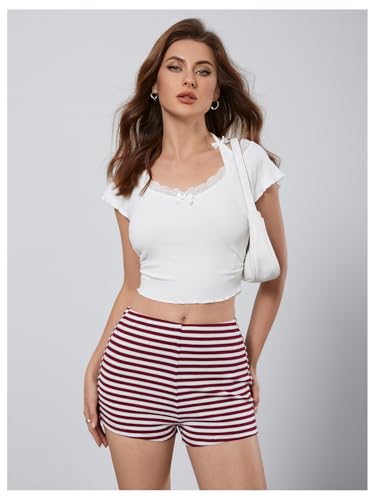 Image of MakeMeChic Women's Summer Crochet Shorts Striped Knit Pajama Micro Mini Shorts Lounge Bottoms