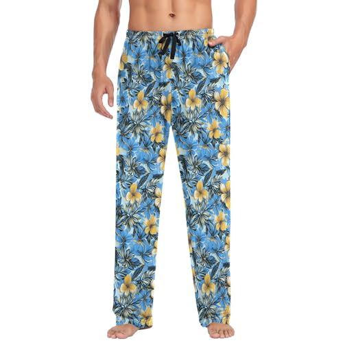 ALAZA Blue Yellow Flowers Men’s Pajama Pants Soft Long Sleep Pants Lounge Pajama Bottoms with Pockets3
