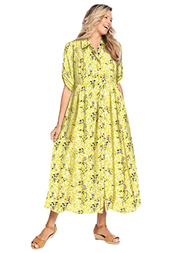 Woman Within Plus Size Petite Roll-Tab Sleeve Crinkle Shirtdress -