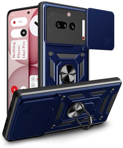 Image of WOW IMAGINE Tough Armor Bumper Mobile Back Case for Nothing Phone 4A | Sliding Camera Cover | Shock Proof 360 Protection | Hybrid PC + TPU | Ring Holder with Kickstand - Blue