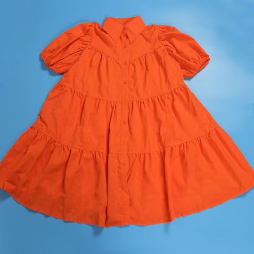 Image of WOKANSE Women's Cute Babydoll Dresses Casual Loose Puff Sleeves Ruffle Hem Button Down Pleated Shirt Dress