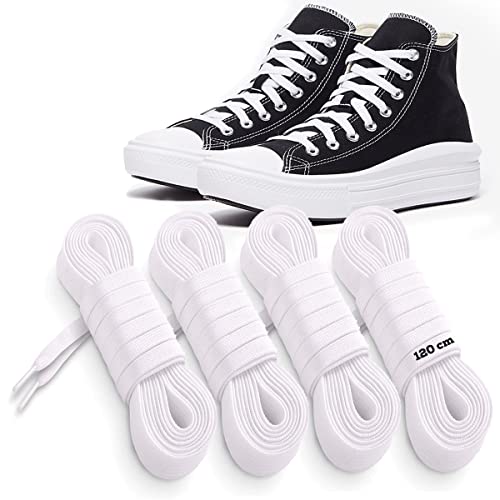 MARKETIFAR Lacets Blancs - 4 Paires -Lacet Blanc-Lacet Chaussure-Lacets blancs plats-120 cm-7 œillets Cover