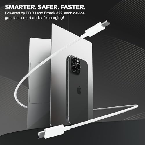 Image of LIAUBN USB Type C to Type C 60W Fast Charging Cable, 5A PD, Nylon Braided, Data Sync, Compatible with iPhone 17, iPhone 16, iPhone 15, MacBook, iPad, AirPods & USB-C Devices (Skin white)Thunder Eagle