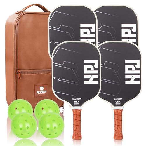 HUDEF Pickleball Paddles, USAPA Approved Pickle Ball Paddles Set of 4, Graphite and Fiberglass Pickleball Paddles, Polypropylene Honeycomb Core Paddle Rackets, 4 Outdoor Balls and Carry Bag Black