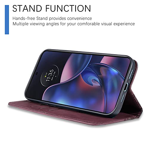 Image of Wallet Case for Motorola Edge 2022 6.6 inch - Moto Edge 2022 Flip Case [Strong Magnetic] PU Leather Folio Case with Card Holder Kickstand Protective Phone Cover - Wine Red