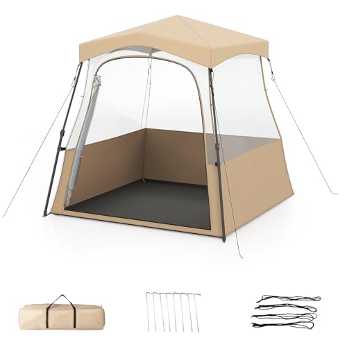 HOMASIS Tienda de Campaña Transparente de 360°, Tienda de Campaña Pop Up con Bolsa de Transporte, 8 Piquetas y 4 Cuerdas a Prueba de Viento, Impermeable y Cortavientos, para Exterior (160x160x175cm)