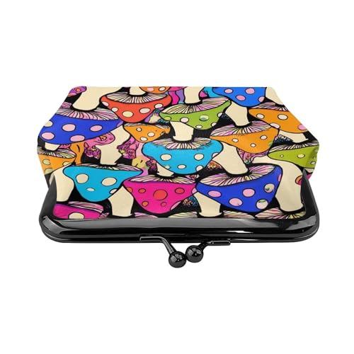 Kiss-Lock Coin Purse For Women Change Purses Small Coin Pouch Mini Change Holder Tiny Coin Wallet (Neon Mushrooms Pattern colorful (2))2