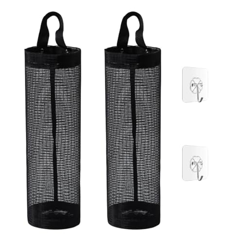 PLKSEI 2 piezas soportes para bolsas de plástico para colgar bolsas de basura con 2 Ganchos estante de malla transpirable bolsas de almacenamiento plegables de malla con ganchos adecuado para cocina