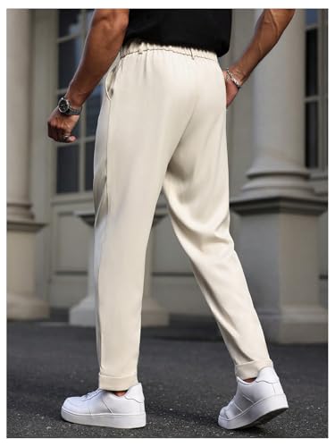 OYOANGLE Men's Dress Pants Zipper Fly Pleated Business Casual Skinny Tapered Trousers2