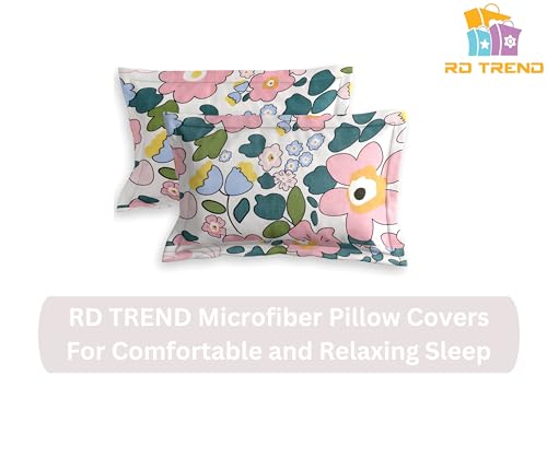Image of RD TREND 𝐏𝐢𝐥𝐥𝐨𝐰 𝐂𝐨𝐯𝐞𝐫 𝐒𝐞𝐭 𝐨𝐟 𝟒 | 210 TC Glace Cotton | Soft & Breathable | Floral Printed Design | Standard Size 18x28 Inches | Assorted Navy Blue, Teal & Pink | 8 Pcs