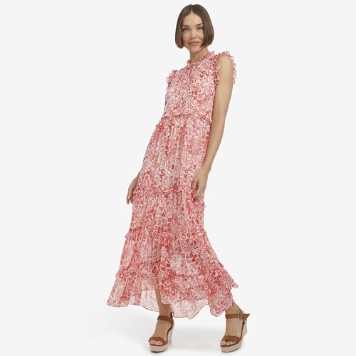 Image of Tommy Hilfiger Women's Sleeveless Keyhole Printed Chiffon Dress