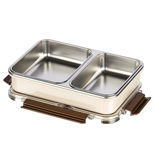 Image of Polyset Munch Mate 800 2 PARTITION - Beige Compartment Stainless Steel Lunch Box, Leakage Proof Lunch Box for School Kids and Adults Pack of 1 800ml