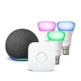 Echo Dot (4th generation), Charcoal + Philips Hue Colour Starter Kit (3x B22 bulbs), Works with Alexa - Smart Home Starter Kit