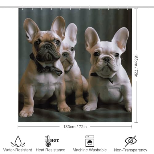 Rideaux de douche bouledogue français : ensemble haut de gamme tapis de bain chic - 3