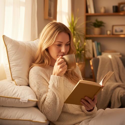 Image of Premium Quilted Microfiber Pillow Set of 2 for Sleeping | 3D Virgin Fiber Filled | Soft Neck Support Bed Pillow with Edge Piping | Mustard Yellow, 17x27 Inch
