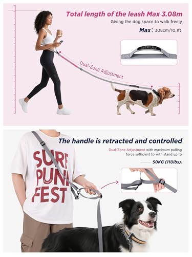 Laisse mains libres pour chien de petite taille ceinture ajustable 3,1 m gris - 4