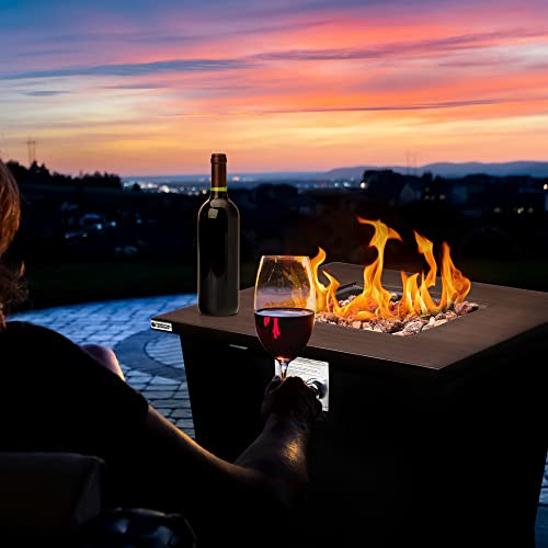 Essential Lounger 28 Inch Fire Table, 50,000 Btu Square Outdoor Fire Pit Tables Gas Fire Pit With Lid, Waterproof Storage Cover,Lava Rocks, Outdoor Fireplace Propane Fire Pit Table #TOP5