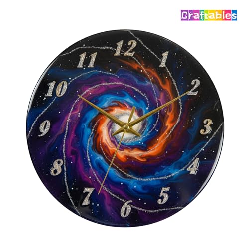 Image of Craftables 10 Inch Round Clock Mould with Clock Machine & Golden Needle Set - DIY Resin Wall Clock Kit with Numbered Dial for Home Decor & Art Projects (Resin Not Included)