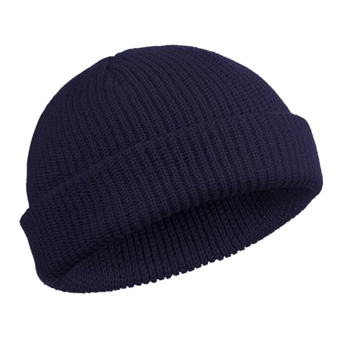 SATINIOR Gorro de Arrastre Ggorro de Reloj de Vellón Gorro de Invierno con Tapa de Calavera Enrollable Unisex (Marina)