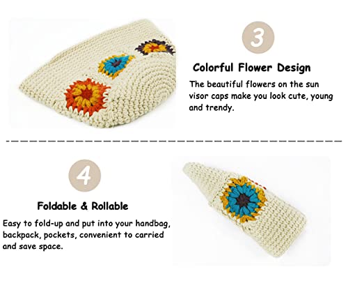 Docila Flower Knit Bucket Hat Women Fashion Crochet Fisherman Hats Stylish Travel Sun Caps With Brim (Beige) #TOP3