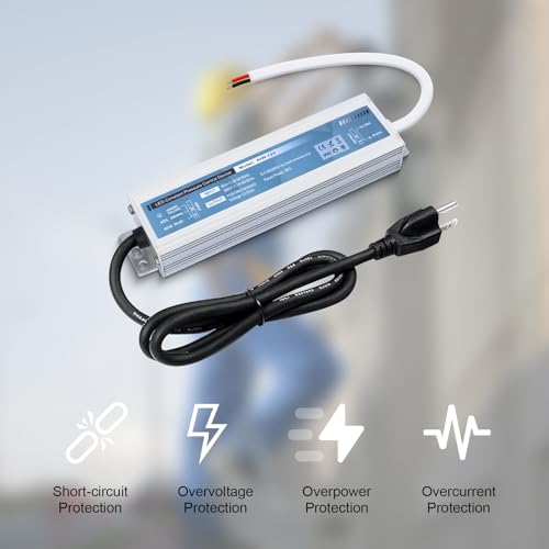 Image of QNNP LED Driver 60 Watts 12V DC with Plug, Waterproof Low Voltage Transformer Power Supply Transformer Adapter AC 85V-265V to 12V DC, IP67 LED Power Supply for Outdoor Indoor Lighting