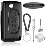 LbsAMP 3 Tasten Autoschlüssel Schlüsselgehäuse CE0523 VA2 für Peugeot 207 307 308 407 408 607 und Citroen C3 C2 C4 C5 C6 C8 Fernbedienung Ersatzschlüssel Klappschlüssel Gehäuse mit Batterie CR1620