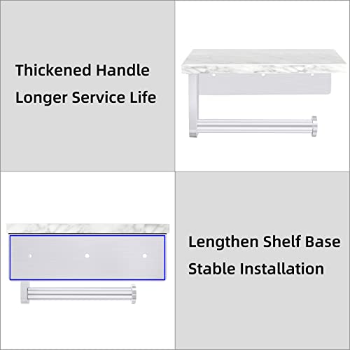 Gypie Brushed Nickel Toilet Paper Holder With Natural Marble Shelf, Screw Wall Mounted, Tissue Roll Holder For Bathroom Washroom #TOP4