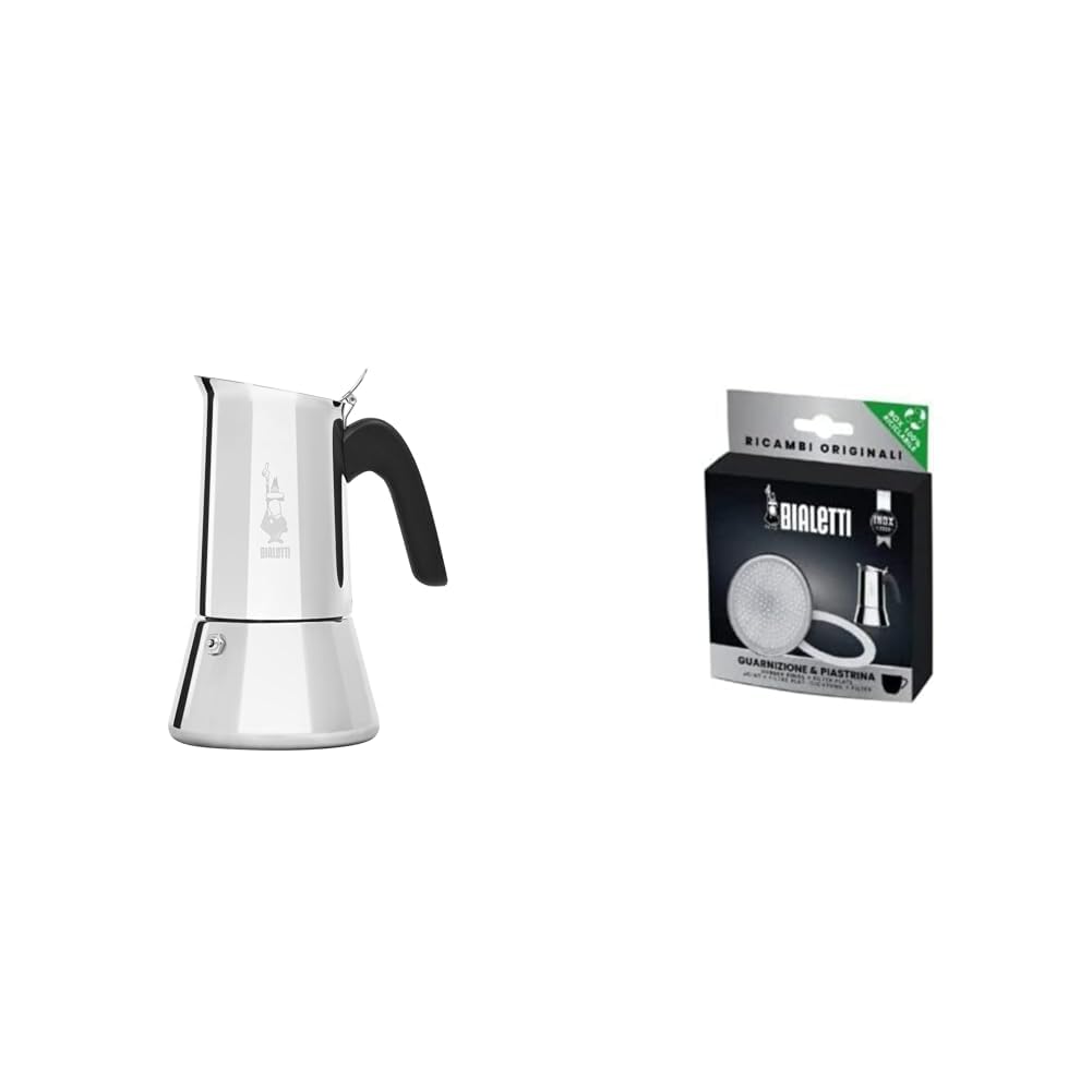 Bialetti - New Venus Induction, Cafetière Expresso en Inox, Adaptée à Tous Les Types de Plaques & Ricambi, Includes 1 Gasket and 1 Plate, Compatible with Venus, Kitty, Musa and Class
