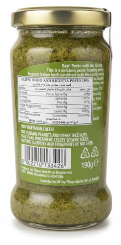 Image of Filippo Berio Basil & Ricotta Pesto • Creamy & Delicate • No Garlic, 6.7 oz ℮ 190 g