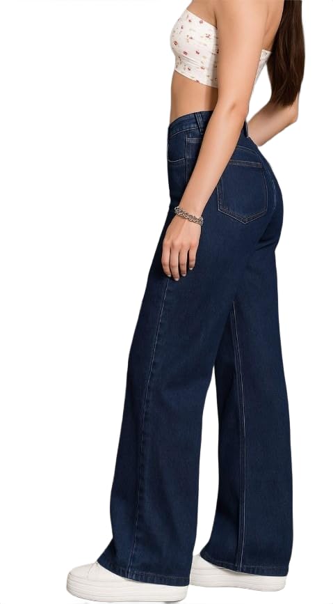 Image of Women's Kashianxstyle Loose Fit Wide Leg Denim Jeans | Mid High Rise Casual Denim Pants for Women, Full Length Everyday Wear