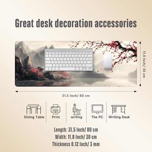 Extended Gaming Mouse Pad, Large Mouse Mat 3 mm Nature Rubber Base Mousepad with Stitched Edges, Non-Slip Desk Mat for Office Home Great Gift 31.5x11.8 Inch (Japanese Watercolor) - Image 5